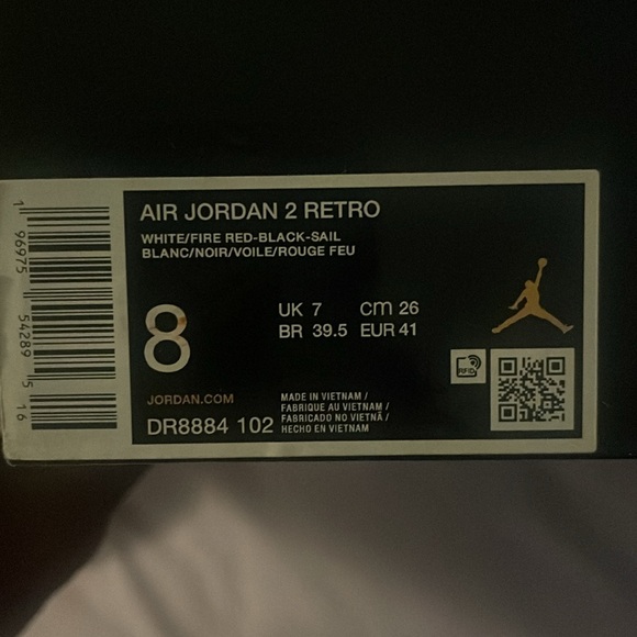 Mens air Jordan 2 retro white/fire red-black -sail size 8 - Picture 7 of 10